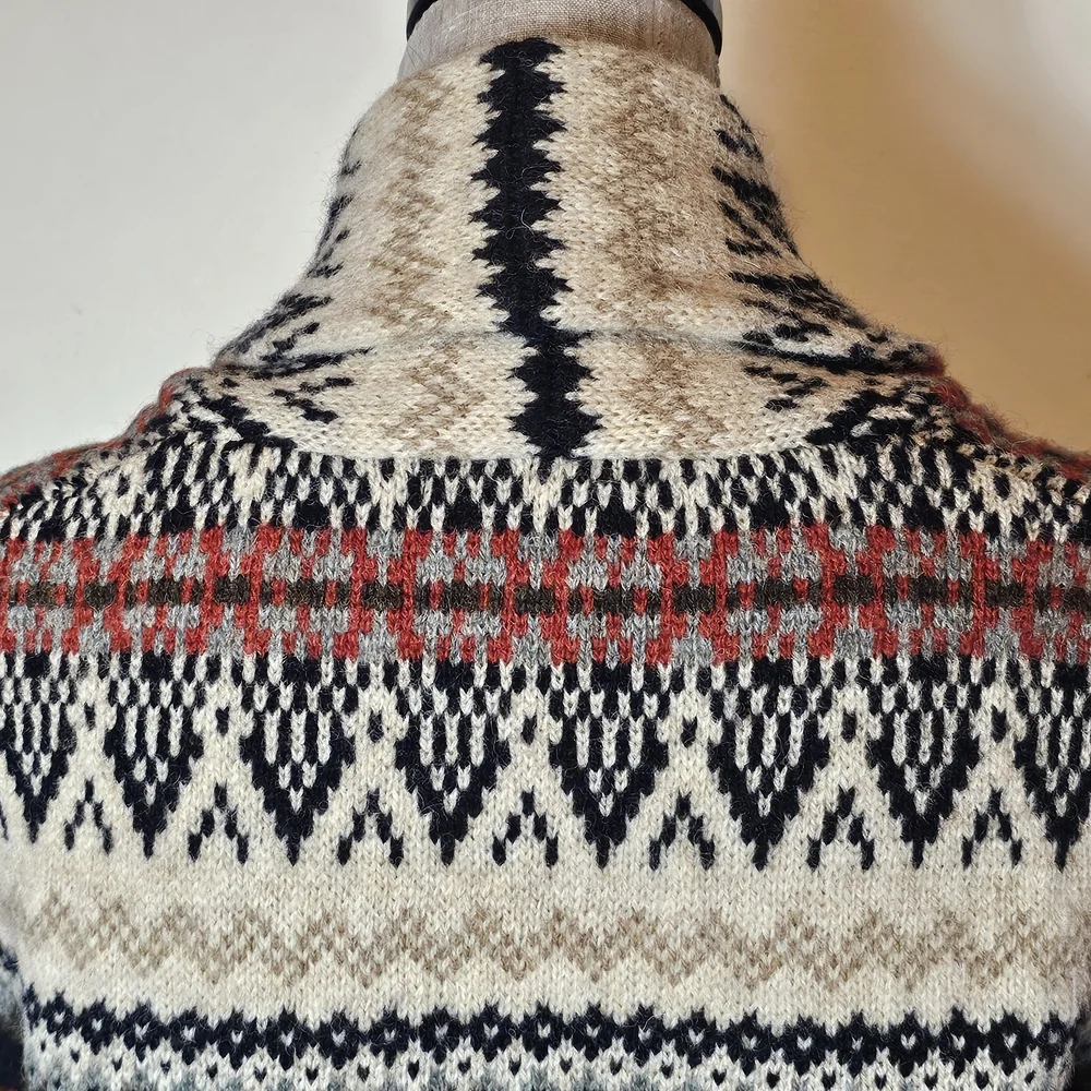 Y2K 100% Wool Cardigan Sweater - Women's Size M - Vintage Aztec Fair Isle Nordic